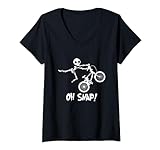 Damen Lustiges Skelett BMX Biker Snapping Oh Snap Motor Racing T-Shirt mit V-Ausschnitt
