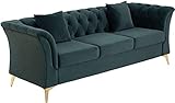 kevinplus Extravagantes Samt Sofa 215x 78x 76 cm smaragdgrün 3-Sitzer Chesterfield Design 3er Couch...