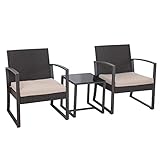 SVITA LOIS L Poly Rattan Sitzgruppe Gartenmöbel Metall-Garnitur Balkonmöbel Tisch Sessel (Schwarz)