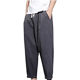 UHouse Leinenhose Herren Baumwolle Leinen Hose Baggy Sommerhose Leichte Hosen Fashion Freizeithose...