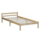 Homestyle4u 888, Bett Holzbett 90x200 mit Lattenrost Kiefer Massiv Bettgestell Einzelbett Holz Natur...