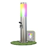 linovum BOSEA-S Außenleuchte mit Steckdose & Smarthome WLAN E27 Birne (RGB+W) - Energiesäule 50cm...