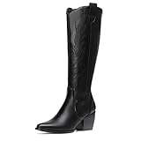 DREAM PAIRS Kniehohe Damen Westernstiefel, bequemer, klobiger Blockabsatz, spitzer Zehenbereich,...