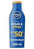 NIVEA SUN Schutz & Pflege Sonnenmilch LSF 50+ (200 ml), Sonnencreme für 48h Feuchtigkeit mit...
