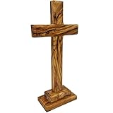 Lunexus Olivenholz Standkreuz 18,5 cm - Handgefertigt in Bethlehem - Gesegnet mit Weihezertifikat -...