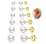 LOUMILEO 6 Paar Perlenohrringe Set,Hypoallergene Perlen Ohrringe 14K Vergoldet,Mini Gold Stecker...