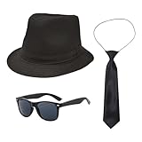 UILYNIU 3 Stück Mafia Gatsby Gangster Kostüm Herren 1920s Jahre Herren Accessoires Hut Gläser...