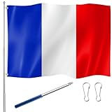 Tatuo 150 x 90 cm Frankreich Flagge Blaue Edelstahl Fahnenstange Seil zum Aufhängen und 2...