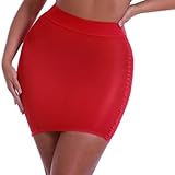 YiZYiF Damen Glanz Nylon Minirock Bodycon Glänzender Unterrock Bandage Röckchen Hoch Taille...