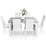 Mondeer Esstisch mit 6 Stühlen Set, Essgruppe mit Hochlehner Kunstleder Stuhl für Küche Esszimmer...