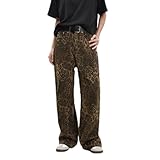 LAUFUY Leopard Jeans, Baggy Jeans Damen, Mädchen Jeans mit Leopardenmuster, Leopard Print Baggy...