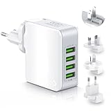 Reiseadapter Weltweit mit 4 USB Universal Reisestecker Adapter Ladegerät 22W, Internationaler...