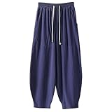 Herren-Jogginghose Aus Baumwolle, Weites Bein Elastische Taille, Streetwear, Leinenhose Baggy...