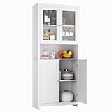 FOREHILL 190cm Küchenschrank, Vitrinenschrank Buffetschrank mit 4 Türen, Hochschrank für Küche...
