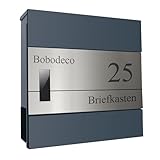 bobodeco moderner Briefkasten in Anthrazit RAL 7016, Postkasten mit Namensschild, Wandbriefkasten...