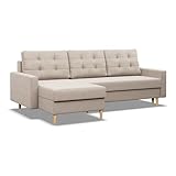 Mebligo - Ecksofa mit Schlaffunktion und Bettkasten BLANK, 223x88x140 cm, Universelles Eckcouch,...