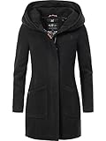 MARIKOO Damen Wollmantel Warmer Trenchcoat mit Kapuze Maikoo Schwarz Gr. L