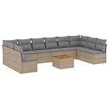 Eleganz 11-TLG. Garten Sofagarnitur Poly Rattan Beige – Wetterfeste Loungegarnitur mit Kissen für...