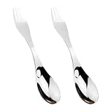 GRIRIW Edelstahl Spork 2 Stück Doppelseitiger Löffel Gabel Campingbesteck Tragbar Leicht Rostfrei...