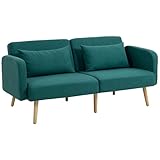 HOMCOM Schlafsofa, 3-Sitzer-Sofa mit Bettfunktion, 2 Kissen, Polstersofa mit verstellbare Armlehne,...