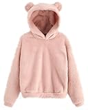 CORIRESHA Kapuzenpullover mit niedlichem Teddybär-Ohren, langärmelig, weich, warm, Fleece, Pink,...