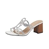 CAFETU Sandalen mit Absatz für Damen, elegant, Sommer, flacher Zehenbereich, niedriger Blockabsatz,...