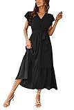 Awemeal Kleid Damen Sommer Elegant V-Ausschnitt Kurzarm Lang Sommerkleid Boho Blumenkleid mit...