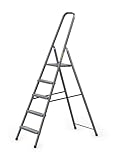 DRABEST - Stehleiter - mit 5 Stufen - bis 125 kg belastbar - 1,73 m lang - Arbeitshöhe 3 m -...