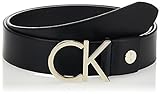 Calvin Klein Damen Gürtel CK Adj. Logo Belt 3.5 cm aus Leder, Black Leather & Light Gold Buckle, 85...