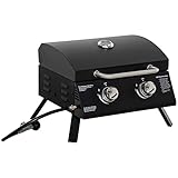 Outsunny Tischgrill Gasgrill BBQ mit 2 Brennern mobiler Grillwagen Grillnetz klein Outdoor...