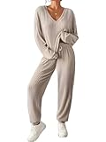 ticticlily Schlafanzug Damen Zweiteiler Lounge Set Hausanzug Strickanzug Gerippte Pullover Langarm...