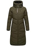 MARIKOO Damen langer Wintermantel warmer Steppmantel mit verstellbarer Kapuze Benikoo Dark Olive Gr....
