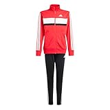 adidas Unisex Kinder SEASONAL ESSENTIALS TIBERIO 3 STRIPES TRICOT TRACKSUIT, Pure Ruby/White, 7-8...