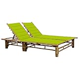 Snsowed 2-Personen-Sonnenliege mit Auflagen Bambus, Gartenliege, Liegestuhl, Sonnenstuhl,...