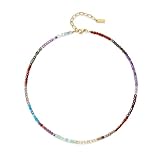 GAVU Edelstein Perlenkette mit 3 mm facettierten Quadratperlen aus Jaspis Rubin Amethyst Fluorit...