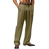 Formal Dress Pants Men Straight Leg Loose Fit Office Work Trousers Flat Front Business Slacks...