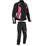 Damen Motorrad Motorradkombi Textil Schwarz Weiß Rose (M)