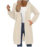 Generisch Winterjacke Damen Lang Sweatjacke mit Kapuze Casual Einfarbig Hoodie Herbst Winter...
