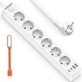 Steckdosenleiste mit 4 USB,6 Fach Mehrfachsteckdose mit Schalter,Steckerleiste Wandmontage 3680W 16A...