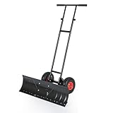 GYMAX Schneeschaufel mit Räder, 6-Fach höhenverstellbar, Schneeschieber mit verstellbarem Griff &...