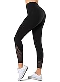 Yvette Sport Leggings Damen high Wasit mit Mesh, 72F Faser Blickdicht Sporthose Yogahose, Schwarz, M