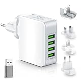 Reiseadapter Weltweit 4 USB Universal Reisestecker Adapter Ladegerät 22W, Internationaler...