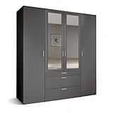 Stella Trading VESALA Kleiderschrank mit Spiegeltüren in Graphit - Vielseitiger Drehtürenschrank...