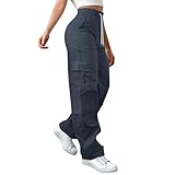Cargohose Damen Weite Hosen Stretch High Waist Cargo Taschen Bootcut Damenhosen Y2k Teenager...