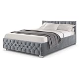 Juskys Polsterbett Nizza 140x200 cm Samt mit Stauraum, LED Beleuchtung & Lattenrost - Chesterfield...