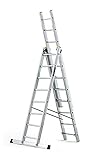 DRABEST Aluleiter 3-teilig Leiter PRO 3x8 Stufen Kombileiter Arbeitshöhe 5,56 m Belastbarkeit 150...