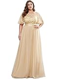 Alisapan Damen Abendkleid, mit Pailletten in Übergröße, 0904 - Gold - 44