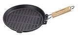 ECHTWERK EW-GE-1235 Grillpfanne aus Gusseisen mit Grillstreifen-mit Holzgriff, Schwarz