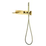 Waschbeckenmixer Hahn, Wasserhahn, Wasserfall Messing heißes und kaltes Gold mit Duschkopf Dual...