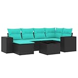 vidaXL 7-teiliges Gartensofa-Set mit Kissen, schwarzes Polyrattan